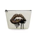 Bolsa de cosméticos de viaje portátil con estampado de labios de leopardo para maquillaje. - Goteo De Labios De Leopardo (sn2698)