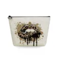 Bolsa de maquillaje de viaje portátil con estampado de labios de leopardo, neceser elegante. - Salpicadura De Oro Labios Leopardo (sn2699)