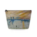 Primer plano detallado del bolso cosmetico de lona con estampado de pintura Monet. - Estilo Impresión Sol Naciente (sn3005)