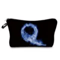 Schwarze Kosmetiktasche mit blauem Flammen Buchstaben Q Print, tragbare Make-up Tasche. - Blaue Flamme Buchstabe Q (hz2351)