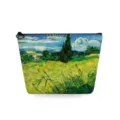 Bolsa de maquillaje de lona con famosa impresión artística de Van Gogh, organizador de viaje. - Estilo Pintura al Óleo Campo de Trigo y Cipreses (sn3009)