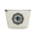 Detalle de la bolsa cosmetica de lona con un estampado grafico de ojo mistico en color negro y azul vivo. - Ojo místico negro y azul (sn2708)