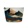 Canvas make-up etui met landschap print, rits sluiting, ideaal voor dagelijks gebruik en reizen. - Eenvoudige abstracte landschapsstijl (sn3117)