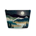 Detail make-up tas landschap print, sterrenhemel bos patroon etui voor opberging. - Donkere nacht maan bosstijl (sn3120)