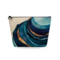 Close-up detail van het blauw-gouden aquarel print canvas cosmetische make-up tasje etui. - Blauw Goud Abstract Agaat Patroon Stijl (sn3131)