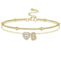 Elegante cavigliera dorata a doppio strato con cuore in zircone e lettera B regolabile - Oro B