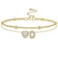 Cavigliera multistrato dorata con ciondolo cuore in zircone e lettera D elegante. - Oro D