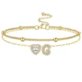 Chaine de cheville double couche lettre G coeur zircon doree ajustable pour femme mode - Or G