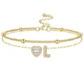 Chaîne de cheville dorée multicouche lettre L cœur zircon bijoux de pied pour femmes - Or L