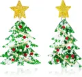 Pendientes de acrílico árbol de navidad con estrella dorada brillante y diamantes de imitación - Verde