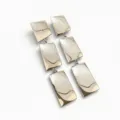 Gold metallic long dangle earrings with modern geometric rectangular stacked folding design for women - Style 2