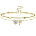 Bracelet de cheville doré double couche élégant avec coeur zircon et lettre P variante. - Or P