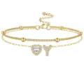 Bracelet de cheville doré multicouche avec cœur en zircon et pendentif lettre Y, réglable chic. - Or Y