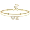 Chaine de cheville coeur zircon lettre Z doree multicouche reglable pour femmes chic - Or Z