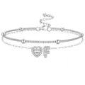 Bracelet de cheville double en argent avec cœur en zircon et pendentif lettre F ajustable. - Style Lettre F / Argent
