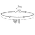 Chaine de cheville cœur zircon double couche pour femme élégante chaîne argent bijoux. - Style Lettre I / Argent