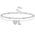 Bracelet de cheville double couche argent zircon cœur lettre L réglable tendance - Style Lettre L / Argent