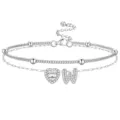 Bracelet de cheville multicouche argenté avec cœur en zircone et pendentif lettre W élégant - Lettre W / Argent
