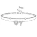 Chevillère argentée double couche cœur zircone et pendentif lettre Y pour femme - Couleur Acier Y