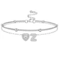 Bracelet de cheville double argenté avec cœur en zircon et pendentif lettre Z pour femme. - Couleur Acier Z
