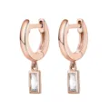Boucles d'oreilles créoles en or rose avec pendentif en zircon rectangulaire élégant. - Style Zirconia Rectangulaire 10 / Or