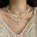 Böhmische mehrschichtige Seestern Muschel Perlen Halskette Detail Sommerschmuck Damen. - Halskette