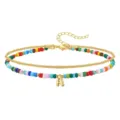 Boho Colorful Beaded Layered Anklet with Letter A Pendant Adjustable Foot Chain for Women - Letter A
