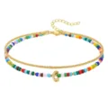 Double layer colorful beaded anklet with letter pendant gold chain fashion summer beach foot jewelry - Letter C