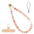 Natural stone beaded phone charm strap with gold metal clasp and mobile phone tether tab for women. - Style 21