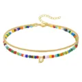Double layer colorful seed bead anklet with letter D charm adjustable gold chain jewelry - Letter D