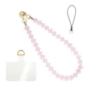 Pink crystal beaded phone charm with gold clasp and tether tab for women stylish lanyard - Style 1 / Gold