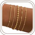 Conjunto de pulseras apilables de acero inoxidable dorado, joyería de moda versátil. - Juego 1