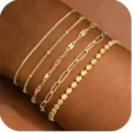 Conjunto de pulseras doradas multicapa minimalistas con elegantes cadenas de eslabones finos. - Juego 2