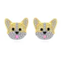 Lindos pendientes de botón de perro Corgi, chapados en oro y plata con cristales de circonita. - Corgi (Estilo 7)