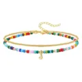 Double layer colorful seed bead anklet with letter J pendant gold tone jewelry for women. - Letter J