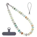 Natural stone beaded phone lanyard strap with metal clasps and universal phone tether tab. - Style 6