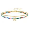 Colorful seed bead double layer anklet with letter charm adjustable fashion jewelry for women - Letter K