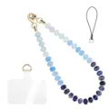 Natural stone gradient blue phone lanyard with gold clasp and tether tab for women. - Style 9