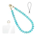 Turquoise bead phone strap wrist lanyard with metal clasp and phone tether tab accessories. - Style 15