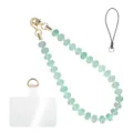 Green natural stone phone strap with clear tether tab and gold clasps, elegant mobile lanyard. - Style 16