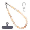Natural stone beaded phone strap with metal clasps and tether tab, colorful charm style. - Style 17