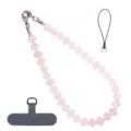 Natural stone pink beaded phone charm lanyard with metal clasps and tether tab for women - Style 18