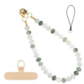 Green and white natural stone beaded phone charm lanyard with gold clasp and accessories. - Style 22