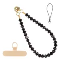 Black obsidian beaded phone strap with gold clasp, minimalist smartphone charm accessory. - Style 27