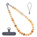 Yellow natural stone beaded phone strap lanyard with metal clasps and tether patch for women - Style 29