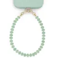 Green beaded phone charm strap with elegant gold hardware aesthetic phone wrist lanyard. - Light Green Round Beads Style
