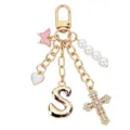 Portachiavi con lettera S dorata donna moda croce cuore farfalla perla ciondolo borsa. - Taglia S