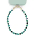 Beaded phone charm strap with turquoise natural stones and gold accents for women stylish accessory - Blue-Green