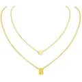 Elegante collar dorado de doble capa con colgante de corazón y charm con la letra B. - Letra B