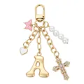 Portachiavi con lettera A color oro con croce di strass scintillante ciondolo borsa - Lettera A